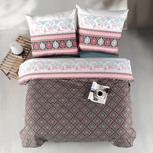 ZIRVEHOME Bettwäsche Set vierteilig, Zwei 135x200 Bettbezüge, Baumwolle, orientalisches Design, Izgi