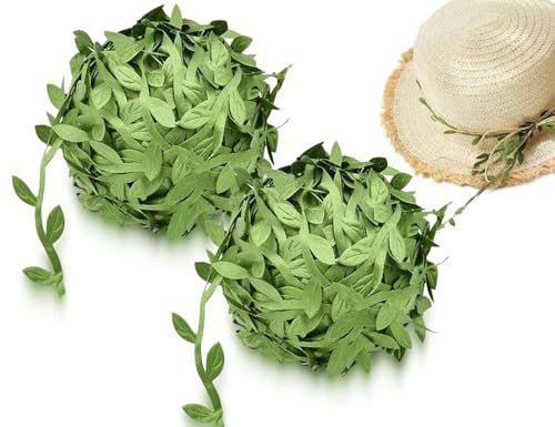 AOYEGIC 2 Rollen Pflanzen Band,künstliche Weinreben Grün Girlande,Efeublätter Zierband,Blattband,Efeugirlande,Blattschnur,Reben Blätter Schleifenband,für Wand Hochzeit Basteln Party Dekoration(20 m)