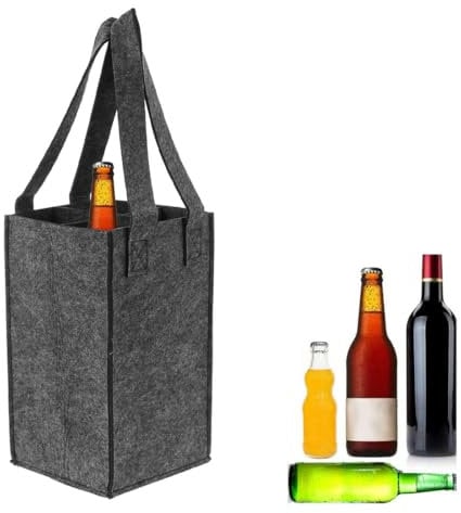 XIWJLWO Flaschenträger Filz Grau, Tasche für 4 Flaschen - Recycling Weintasche für 1,5L Rotweinflaschen, Bier- und Getränke-Träger, Stabil Filztasche für Picknick, Geschenktasche für Weinliebhaber