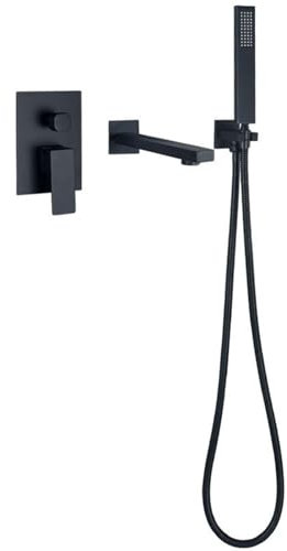Badewanne Unterputz Armatur Set 180° Drehbare Baddüse mit Handbrause Wannenarmatur Edelstahl,Schwarz