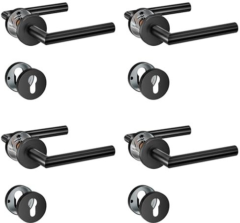 HENYIN 4er-Pack Türdrückergriffe aus Edelstahl mit Zylinderloch-Rosette, Einsteckschlossgriff, Farbe: Schwarz (SO2-103C-B-4)