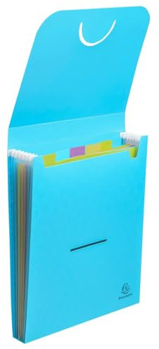 Exacompta - Rif. 55799E - 1 raccoglitore verticale Pop'N Co - copertina e interno in PP riciclato - 6 scomparti - consegnato con 2 fogli di etichette - dim 25,5 x 30,5 cm - colore ciano