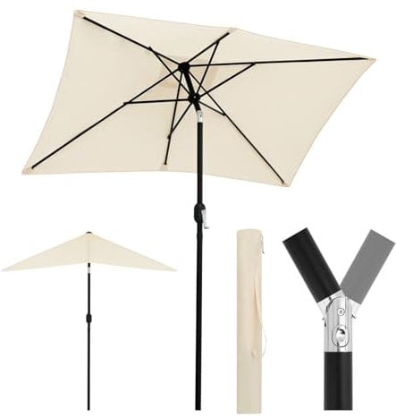 WOLTU Sonnenschirm Balkon 206x135cm, UV-Schutz Strandschirm UPF 50+, Neigungsverstellbar, mit Aufbewahrungstasche, Belüfteter Rechteckiger, für Balkon, Garten, Terrasse, Beige