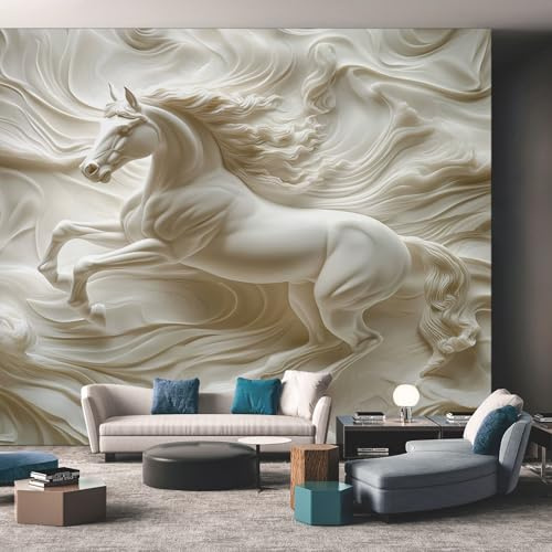 Generisch Fototapete Vlies Tapete 3D Relief Pferd Fototapeten Vliestapete Tapeten Moderne Wandtapete, Wohnzimmer, Flur, TV Hintergrund Wandtapete Poster Bilder Wand Deko, 350 x 256cm (B×H) &KUM550