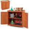 HOMASIS Armario de exterior de madera con ruedas, armario de exterior impermeable con banco de fregadero superior de acero galvanizado y estante interior extraíble, 98,5 x 48 x 100 cm, naranja