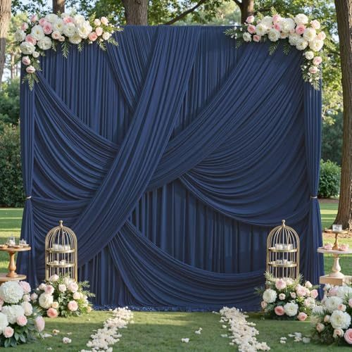 10ft×12ft Navy Blue Backdrop Curtain for Wedding Parties, 2 Panels Wrinkle Free 12 FT Long Polyester Photo Backdrop Drapes Back Drop Cloth for Birthday Photography Background Party Backdrop Drapes