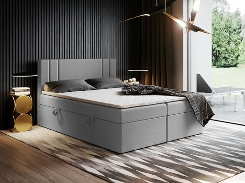 Godre Boxspringbett Nardo mit gepolstertem Kopfteil und 2 Bettkästen – Komfortbett mit Bonellfederkern, hohe Liegehöhe, Stauraum, Verschiedene Größen & Farben (160x190)