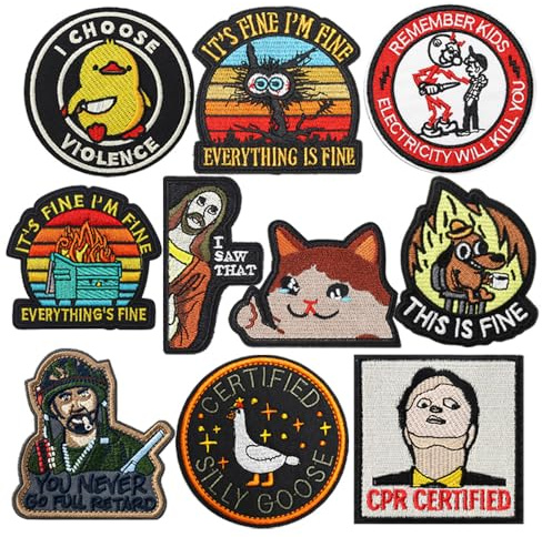 10 Stück Lustiges MEME-Aufnäher-Set, Taktische Moral-Spaß-Trend-Emblem-Patch, Bestickte Hook Loop-Applikationen für Kleidung, Jacken, Rucksäcke, Mützen, Westen, Uniformen, Hundewesten