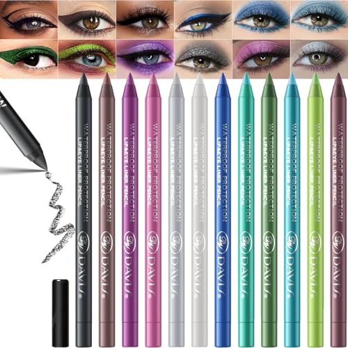 12 Penne Eyeliner, 12 Colori Gel Eyeliner Set con Temperamatite Impermeabile e Lunga Durata per Trucco Occhio Donna