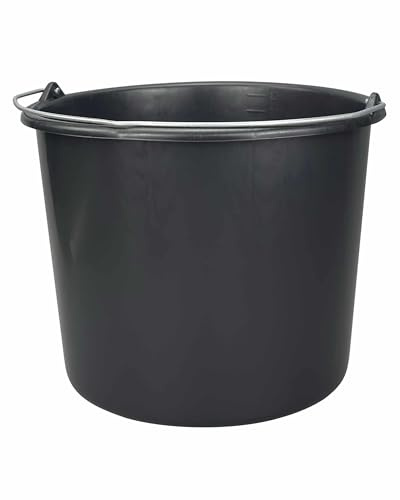 5X 12 Liter Baueimer mit Knopfbügel und Skala - Baustelle - Garten - schwarz
