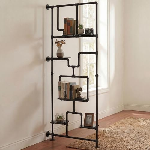 Mendler Raumteiler mit Regal HWC-P10 203x80x20cm Metall - schwarz | Wohnregal, Ablageregal, Industrial, Melamin, MVG