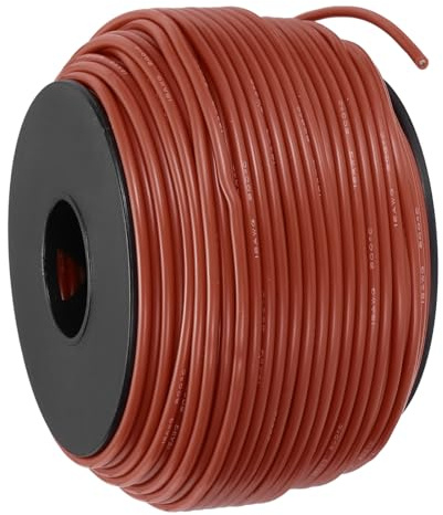 QUARKZMAN Cable de Silicona, 18 AWG Alambres Eléctricos Flexible de Cobre Estañado Trenzado de 61m, Resistente a Altas Temperaturas (200 °C/392 °F), Carrete para Electrodoméstico, Marrón