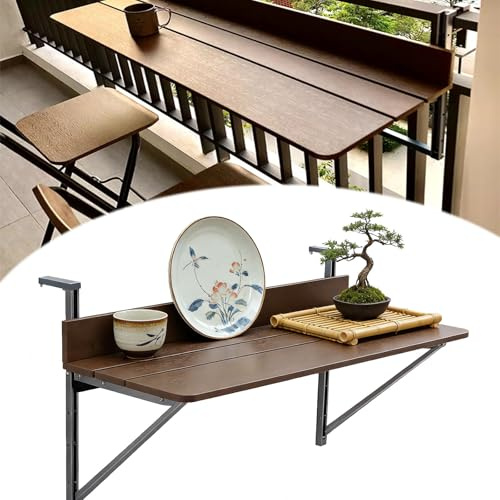 SkyFace Table Bar Balcon pour Balustrade, Table Balcon Suspendue Rabattable, Console Extensible, Jardin Extérieur, Résistante aux Intempéries, économise de l'espace pour Patio (80 x 37 cm)