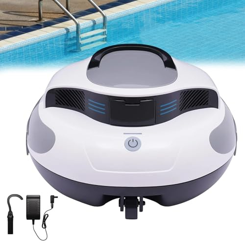 RUODATONLY Robot Limpiafondos Piscina Desmontable y Enterrada, Aspirador a Batería 100 Minutos, Sensores Inteligentes, Parada Auto, IPX8, 3m Profundidad