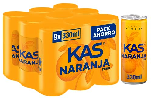 Kas naranja Refresco con zumo de naranja, cero calorías, pack de 9 latas de 330 ml, 2.97 litros en total