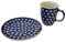 Bunzlauer Keramik Manufaktura Mars mit Kuchenteller Set Becher mit Teller, Keramik, Dekor Bunzlau-Blau, 18 cm, 2-Einheiten