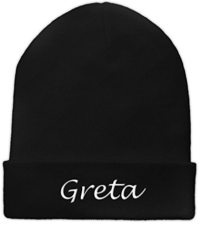 printplanet Beanie-Mütze mit Namen Greta Bestickt - Farbe Schwarz - personalisierte Mütze, Strickmütze, Namensstickerei
