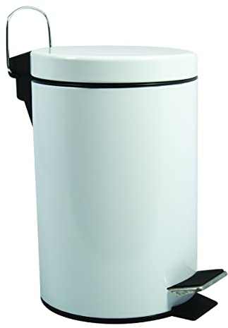 MSV Poubelle à cosmétiques Acier Inoxydable Blanc uni avec Récipient intérieur Amovible Salle de Bains Poubelle à pédale Boîte à ordures – 3 litres