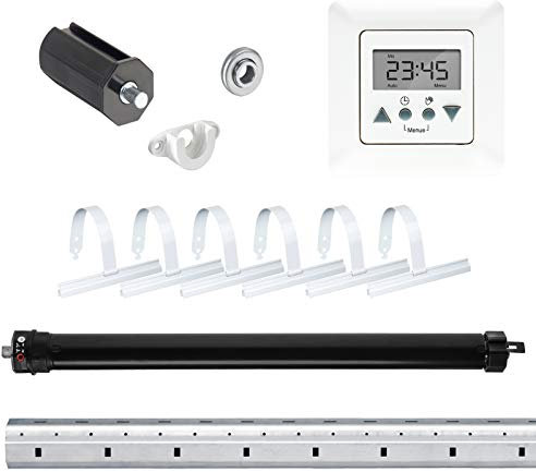 NOBILY Rolladen-Komplett-Set f. 40mm Achtkantwelle Mini-Rolladenmotor 13Nm + Rolladen Zeitschaltuhr Time Control + Mechanik-Set bis zu einer Gesamtlänge von 2.0 Meter