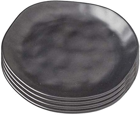 Kare Design Teller Organic, Geschirr-Set, 16-teilig, Schwarz, 20cm Durchmesser, Frühstücksteller, Dessertteller, Geschirr, Keramik, Steingut, mikrowellengeeignet, spülmaschinenfest, Hand-Made-Optik
