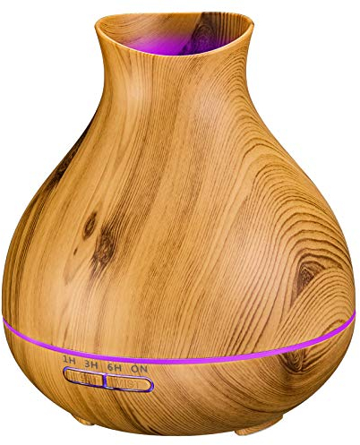 Difusor de Aceite Esencial de 550 ml,Difusor de Aroma con Temporizador para Oficina,hogar, Apagado automático Cuando no Hay Agua, Función aromaterapia，7 Luces Que cambian de Color Marrón
