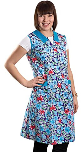 Damenkittel Kittel Schürze Hauskleid ohne Arm Baumwolle bunt, Farbe:Dessin 1, Größe:56