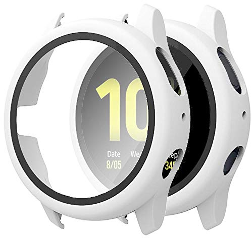 Miimall Glas Schutzfolie Kompatibel mit Samsung Galaxy Watch Active 2 40mm Hülle PC + Glas Displayschutz, Vollschutz Ultra Dünn Kratzfest Schutzhülle für Galaxy Watch Active 2 40mm - Weiß