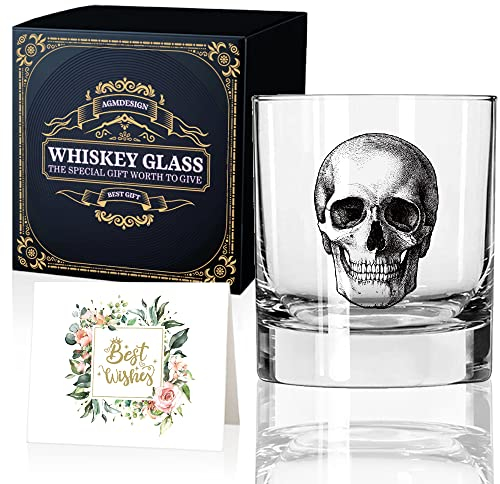 AGMdesign Cristal de whisky de calavera de esqueleto, vaso de whisky de Halloween, regalo del día del padre para hombres, marido, papá, hermano, mejor amigo