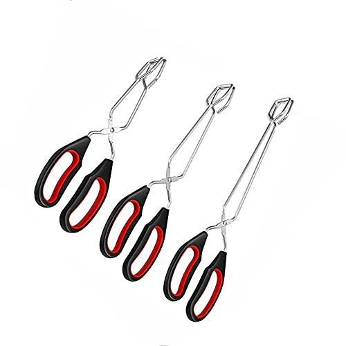 Alnicov Pinza per Barbecue,Pinza a Forbice per Barbecue da Cucina in Acciaio Inox da 3 Pezzi con Manico in Silicone,Pinza per Grigliare Barbecue Pinza da Cucina per Pane e Cibo