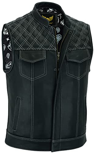 Leatherick Groove Club Herren-Motorradweste aus schwarzem Leder – Bikerweste