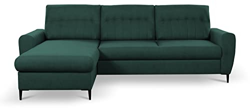 mb-moebel Ecksofa mit Schlaffunktion und Bettkasten aus Samt | Couch für Wohnzimmer, Schlafsofa Sofagarnitur Sofa Eckcouch L-Form Wohnlandschaft mit Bettfunktion 247x86x164 Noir (Links, Grün)