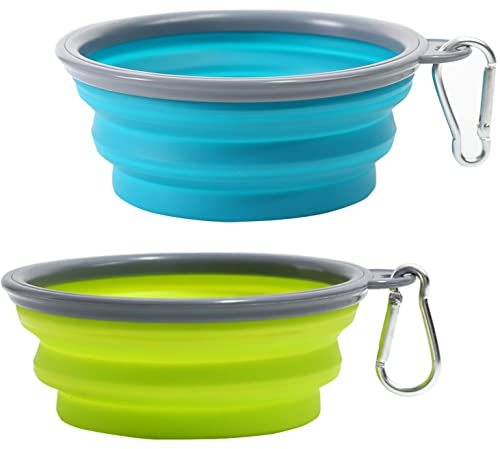 2 Stück Hundenäpfe Faltbare Reiseschale, Auslaufsichere Hundenapf mit Bergsteigerkarabiner für Katzen, Hunde und Haustiere für Wasser und Futter 350ml