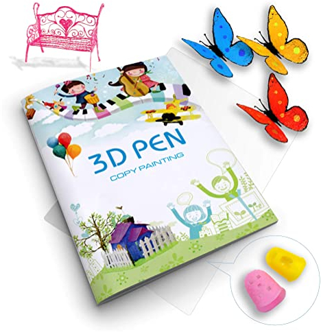 SONGTIY 3D Printing Drawing Book, Reusable Colourful 40 Patterns Thick Paper Template with a Clear Plate, Painting Graffiti Template for 3D Pen Kids DIY Gift