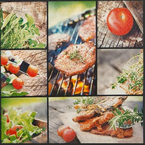 20 Servietten Collage vom Grill | Barbecue | Essen | grillen | Sommer | Tischdeko | Decoupage | Serviettentechnik 33x33cm