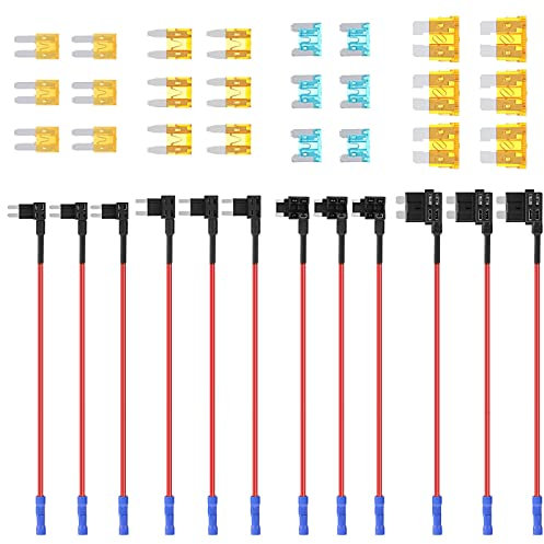 WUIOWPPIC 36pcs Car Fuse Tap Set, 4 Types 12V Piggy Back Fuses Mini Adding a Circuit Adapter Fuse Kit Fuse Holder Mini Low Profile Tap Adapter for Cars Boats Trucks