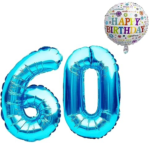 Luftballon 60. Geburtstag • XXL Riesen Folienballon SET • 101CM + 45CM Ballon + 5M Deko Band • Folienballon 60 • Helium geeignet • Wiederverwendbar • 60 Geburtstag Männer Frauen • 60 Geburtstag Deko