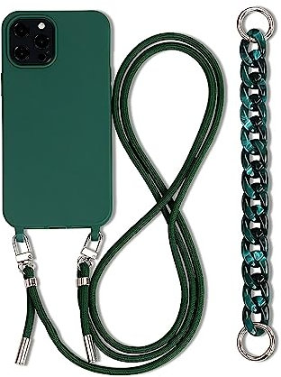 FIFTHAVE Coque pour iPhone 14 avec Cordon Bracelet Chaine Laniere Housse Silicone TPU Protection Etui avec Cordon Amovible pour iPhone 14 6.1''Mince Antichoc Réglable Lanyard Case-Vert foncé