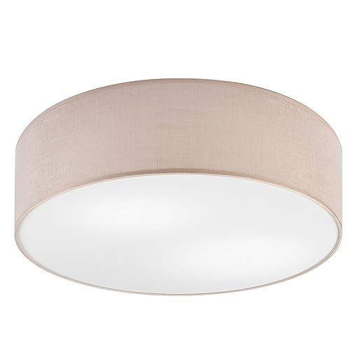 Licht-Erlebnisse Deckenlampe Stoff Ø 45 cm H: 13 cm rund flach blendarm Beige 2x E27 Deckenleuchte Schlafzimmer Wohnzimmer