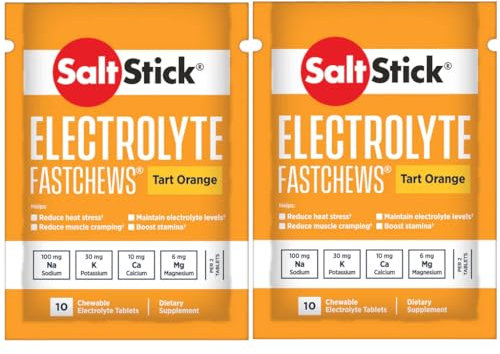 SaltStick Fastchews, Electrolyte Replacement Tablets for Rehydration, Exercise Recovery, Youth & Adult Athletes, Hiking & Sports Recovery, 2 x Packets of 10 Tablets (Tart Orange)