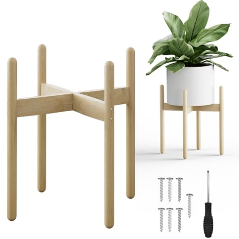 Gorouy Support de Pots de Fleures en Bois, 30CM X 38CM Support de Plantes d'Intérieur, Support de Jardinière Moderne du Milieu du Siècle un étage, Décoration pour Jardinage Intérieur & Extérieur