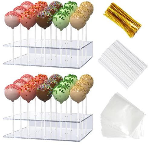 2 Pack Cake Pop Stand with Sticks Kit, Acrylic Lollipop Hold Stand