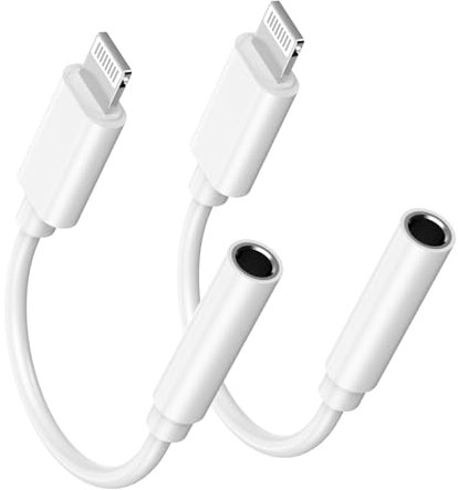 FUHAYA 2 Pack Lightning to 3.5mm Adapter for iPhone, Compatible with iPhone 14/13/12/11/XS/XR/X/8 and More, Apple MFi Certified, 2 Inch Cable, White