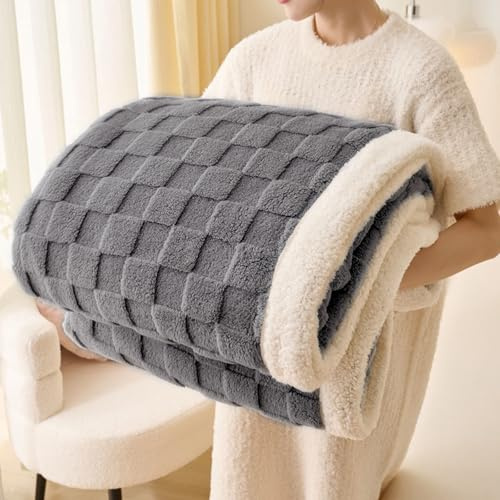 Gracelife Sherpa Blanket Throw Fleece Blanket Double, Soft Fluffy Fuzzy Warm Blanket Throws for Bed and Couch, Large Thick Blanket for All Season Use,Grey,200x230cm