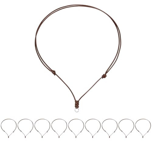 sourcing map 10pcs Adjustable Necklace Cords 1.5MM Thick 18-30 Inch Handmade Craft Ropes with Metal Ring for Hanging Pendants DIY, Brown