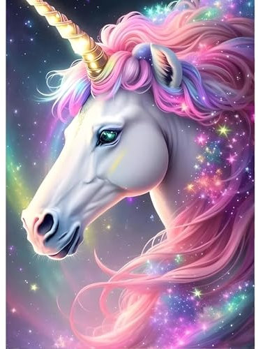 QINRUBB Einhorn Diamond Painting Erwachsene, 5D Regenbogen Diamant Painting Bilder Anfänger, DIY Fantasie Runder Vollbohrer Diamanten Malerei Stickerei Kreuzstich Geschenke Home Wand Dekor 30x40cm