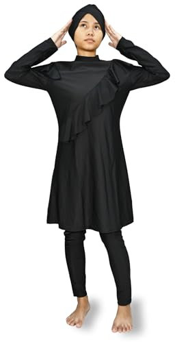 Stilvoller Burkini mit Rüschen und Rock (Schwarz, M=36)