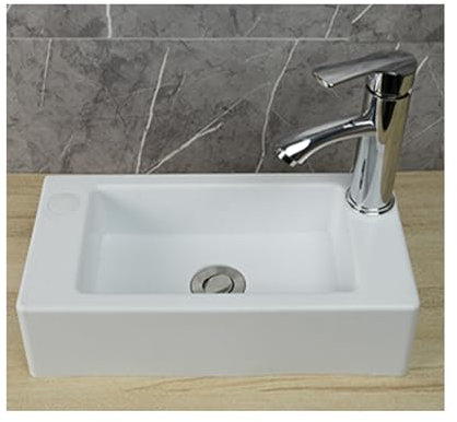 XRB2050 Blanc Lavabo Mural en Résine, 40x20x11cm/16x8x4inch Lavabo Rectangulaire à Suspendre, Lavabo Comptoir | Montage Mural avec Bonde pour Salle de Bain et Les Toilettes D Robinet Chaud et Froid