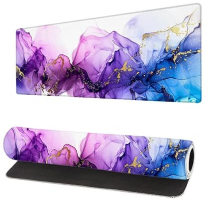 Gaming Mauspad Marmor XXL 600x300x3mm, Weiß Mousepad groß Schreibtischunterlage, Mouse Pad mit Vernähte Kanten, WassXerdicht Anti-Rutsch Mousepad Desk Pad, Verbessert Präzision und Geschwindigkei Y-4