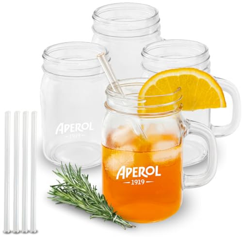 Maxito Aperol Spritz Gläser ∣ 4er Set ∣ inkl. Glasstohhalme ∣ Modernes Design für Cocktail Gläser ∣ Ideal als Aperol Spritz Geschenkset ∣ Aperol Geschenk ∣ Trinkgläser Set