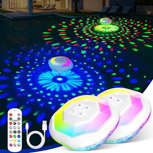 DeeprBetter Schwimmende Poolbeleuchtung Akku mit Fernbedienung, Lichtershow | LED Pool Lichter Schwimmend mit Bunten Lichtershow, IP68 Wasserdichter Whirlpool Lichter, Pool Beleuchtung für Spa -2PCS